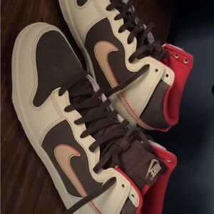 Nike Men's Cream and Red High-Top Sneakers